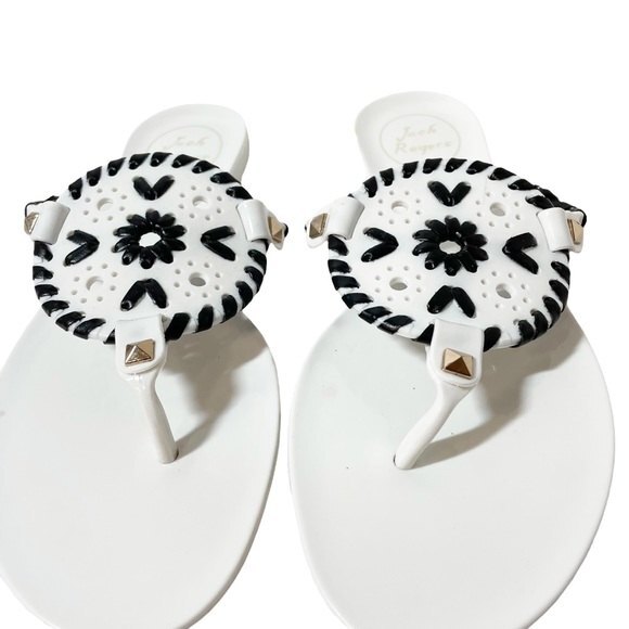 Jack Rogers Georgica Jelly Flip Flop Thong Sandals White & Black Women’s Size 5 - Picture 6 of 14
